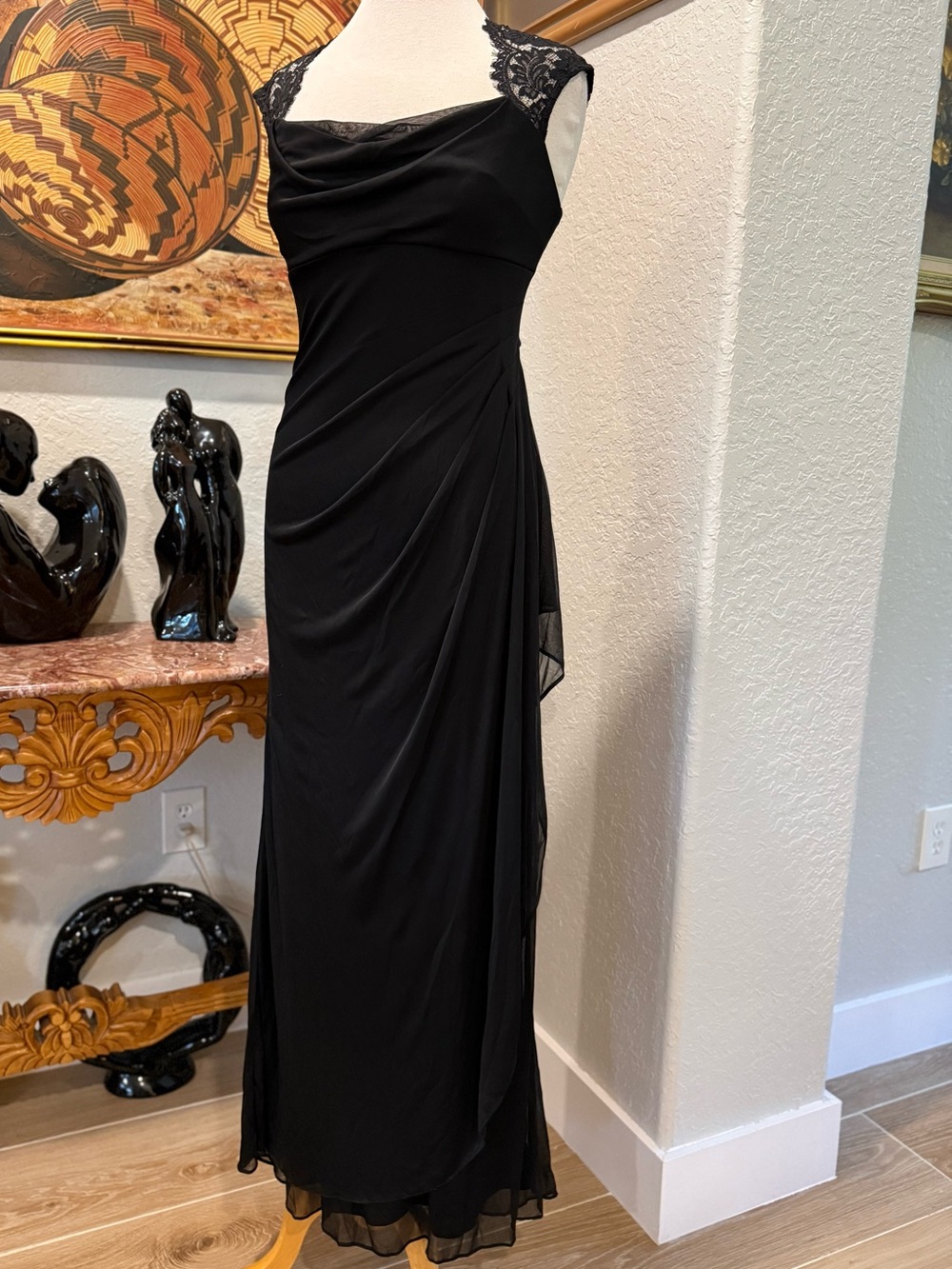 Xscape by Joanna Chen Black Ruched Evening Gown